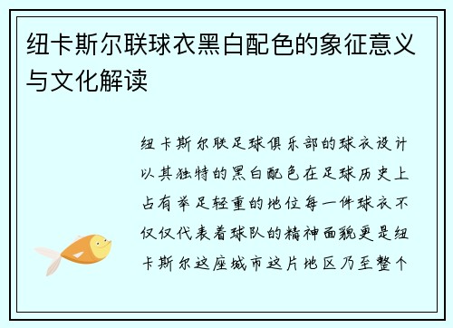 纽卡斯尔联球衣黑白配色的象征意义与文化解读